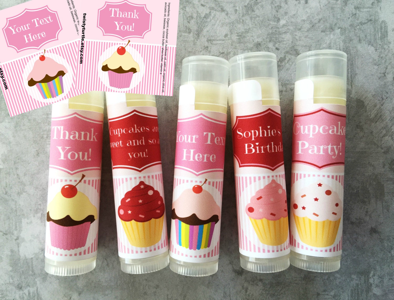 5 Pc Cupcake Lip Balm Party Favor FREE Customization