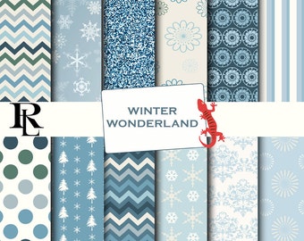 Winter Digital Paper Pack - Digital Background - Paper background -blue paper pack - wonderland paper scrapbooking - snowflake paper