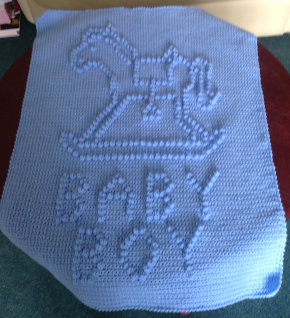 Items similar to Crochet Baby Blanket Rocking Horse/Baby Boy on Etsy