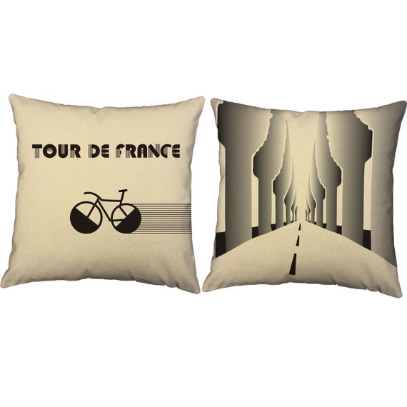 Set of 2 Art Deco Tour De France Pillows  Bicycle Pillow Covers and 