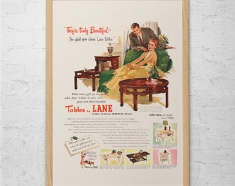 RETRO HOME DECOR Ad - Vintage Lane Tables Ad - Retro Cartoon Poster Retro Kitsch Art Mid-Century Poster 1950's Advertisement