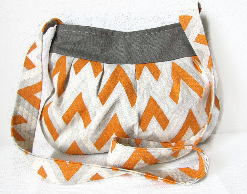 Crossbody Hobo Fabric Handbag Purse Tangerine Chevron Stripe