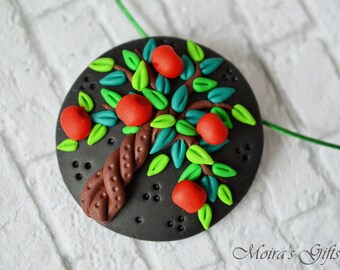 Red magical apple tree - Polymer clay jewelry - Unique pendant - Red apple necklace - Romantique jewelry - Gift ideas for her