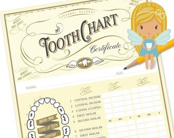 Tooth Fairy Chart, Tooth Fairy Certificate, Tooth Fairy Printable, Printable Certificate, Printable Tooth Chart, Tooth Record. Motif Visuals