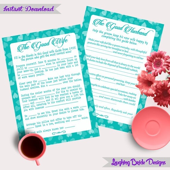 Blue Good Wife Husband Games pack Bridal Shower Game Hen Party