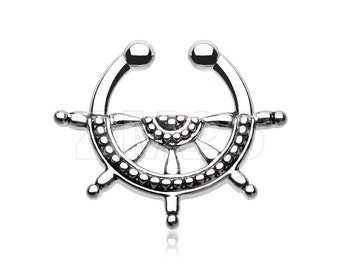 Classic Nautical Wheel Fake Septum Clip-On Ring