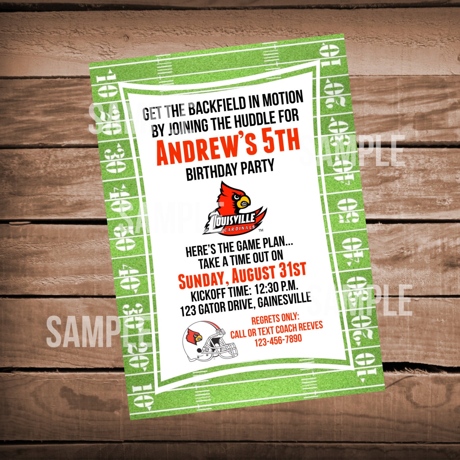 Louisville Cardinals Football Birthday Party Invitation with