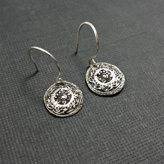 Small Silver Earrings Medallion Earrings by ChainedCatDesigns