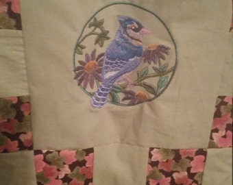 Embroidered Bird Lap Quilt