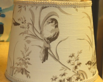 Custom French Country Bird Lamp Shade Lampshade--Beige, Cream, Taupe and Brown