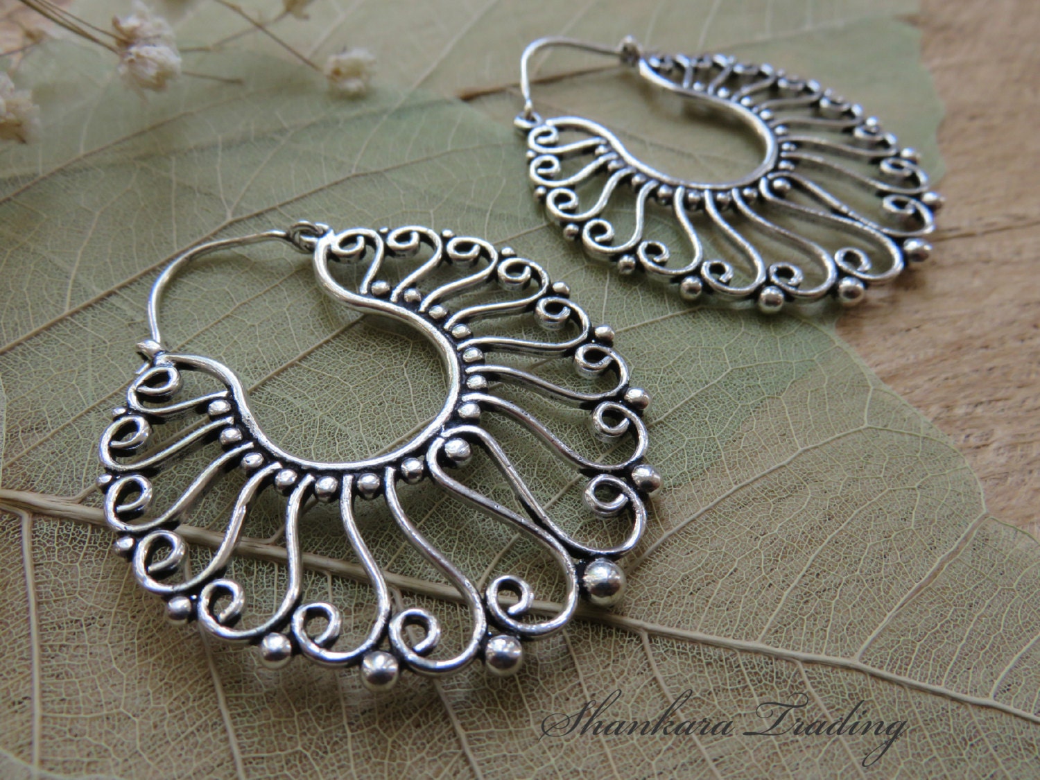 White Brass Earrings Tribal Earrings Hoop Earrings Tribal