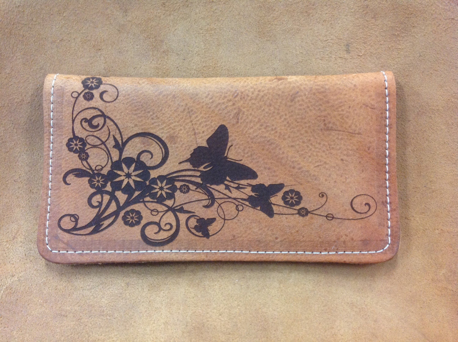 Handcrafted Laser Engraved Leather Checkbook Cover