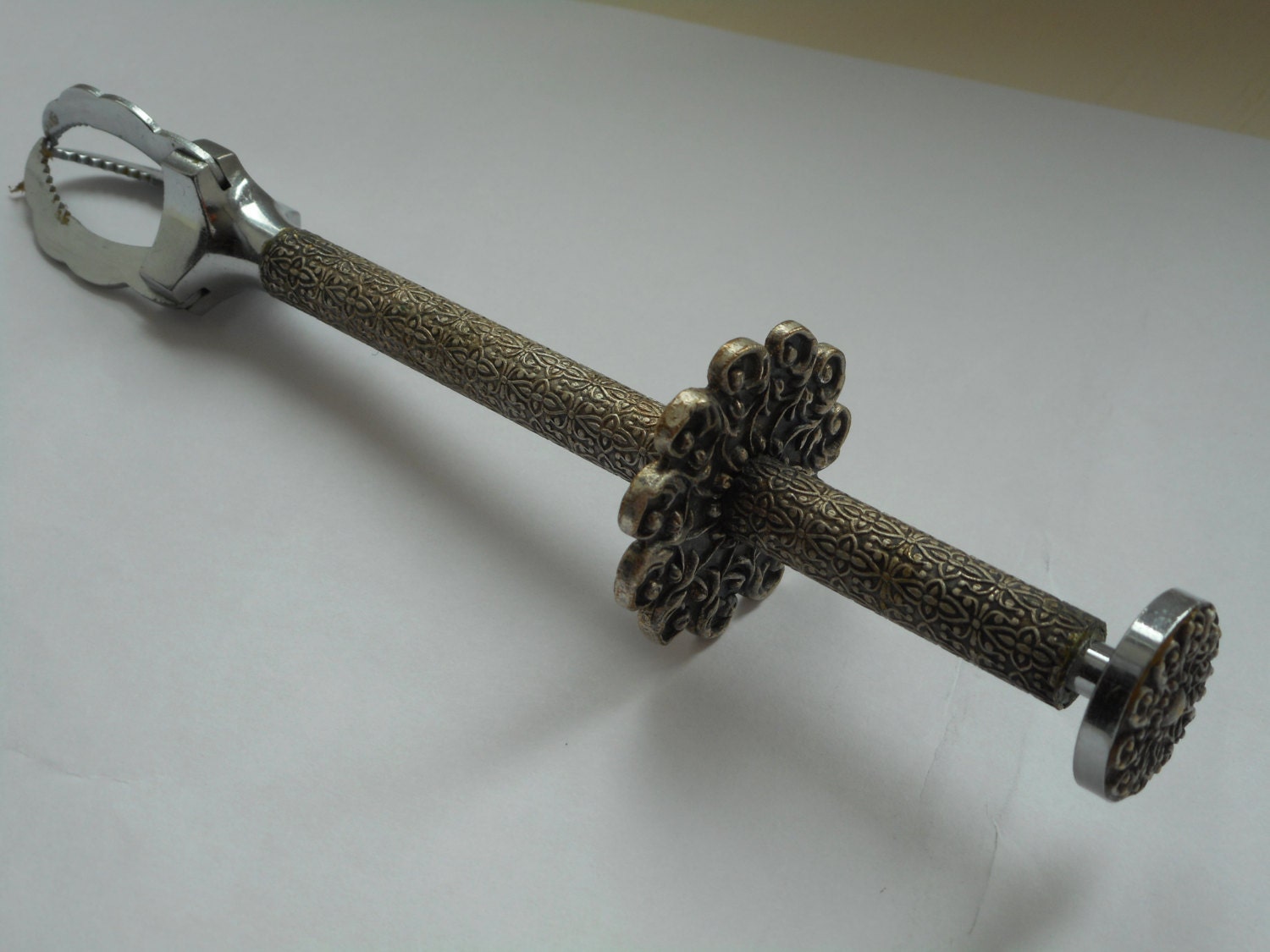 vintage French decorative metal short handled ice grabber / tongs