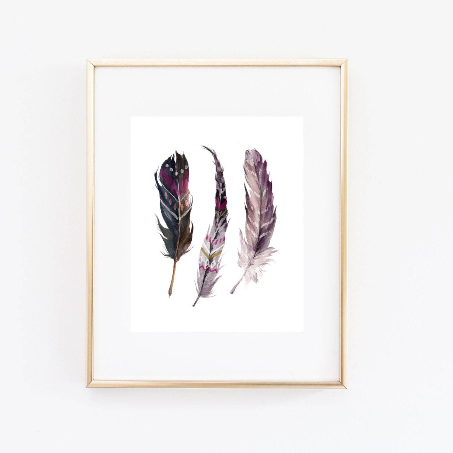 Printable Wall Art Feathers Download Boho Watercolor Feather