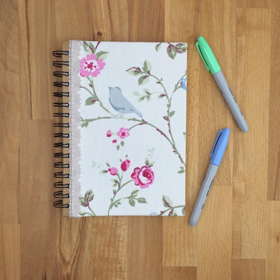 Fabric covered A5 spiral bound notebook with lined paper