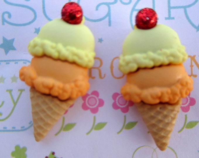 Ice cream cone studs-Food jewelry-Nickel free-Ice cream cone earrings-kids gifts-sherbert posts-novelty earrings-cute-food earrings-children