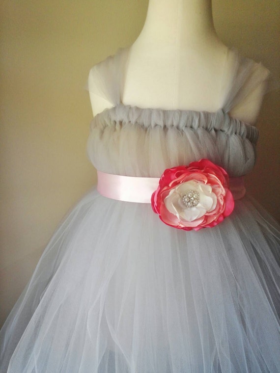 Grey Tulle Flower Girl Tutu Dress /Gray Tulle by cookieandbird