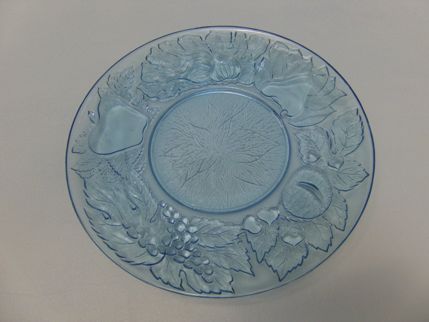 Blue Depression Glass PlateFruit Pattern PlateServing