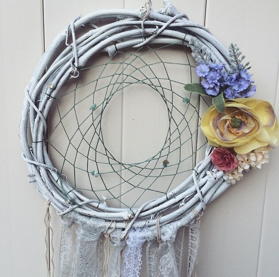 Colorful Floral Wreath Dream Catcher by ZenLunaticNYC on Etsy