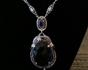 Art Deco Necklace With Blue Crystals