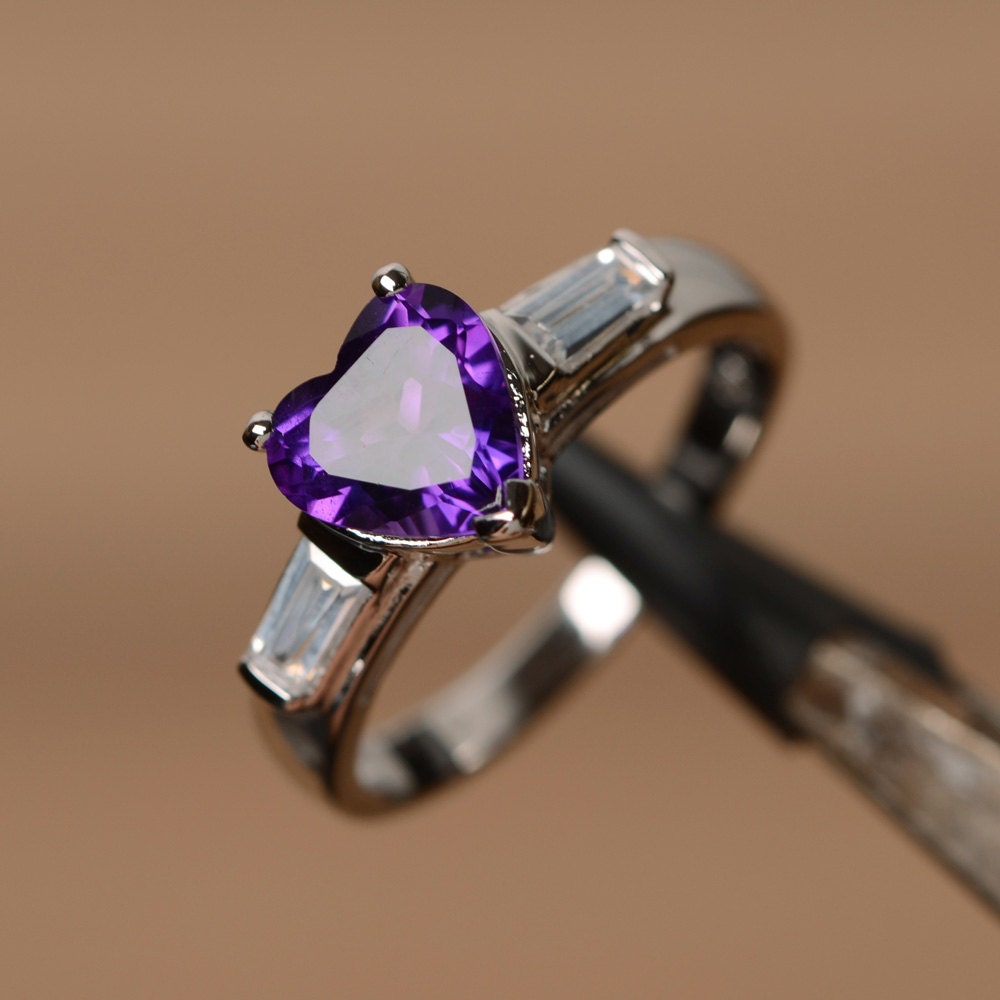February birthstone ring natural amethyst ring sterling silver