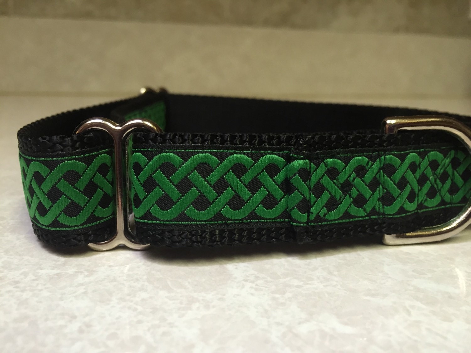 Green Celtic Knot Custom Dog Collar Ribbon on by DesignHoundsHM