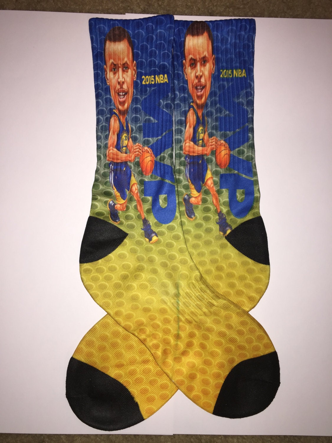 Curry 2015 MVP Custom Socks by ClubDyePrinting on Etsy