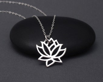 Lotus Necklace Sterling Silver, Lotus Flower Necklace, Lotus Charm, Lotus Blossom Charm Pendant With Chain