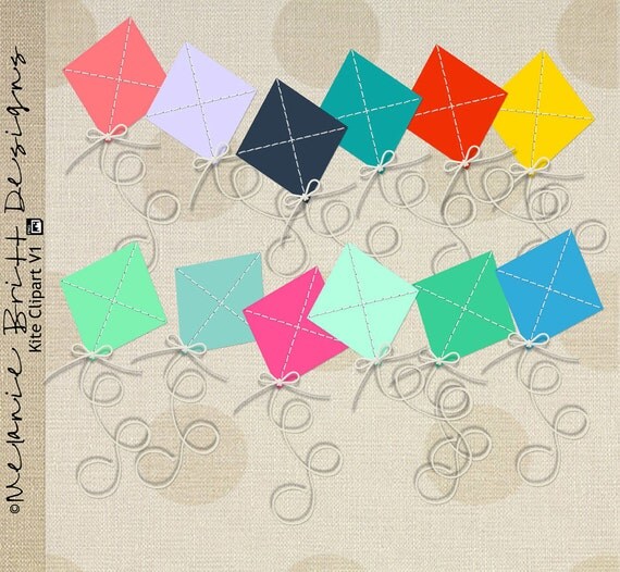 Kite Clipart Spring Kites on a String by MelanieBrittDigitals