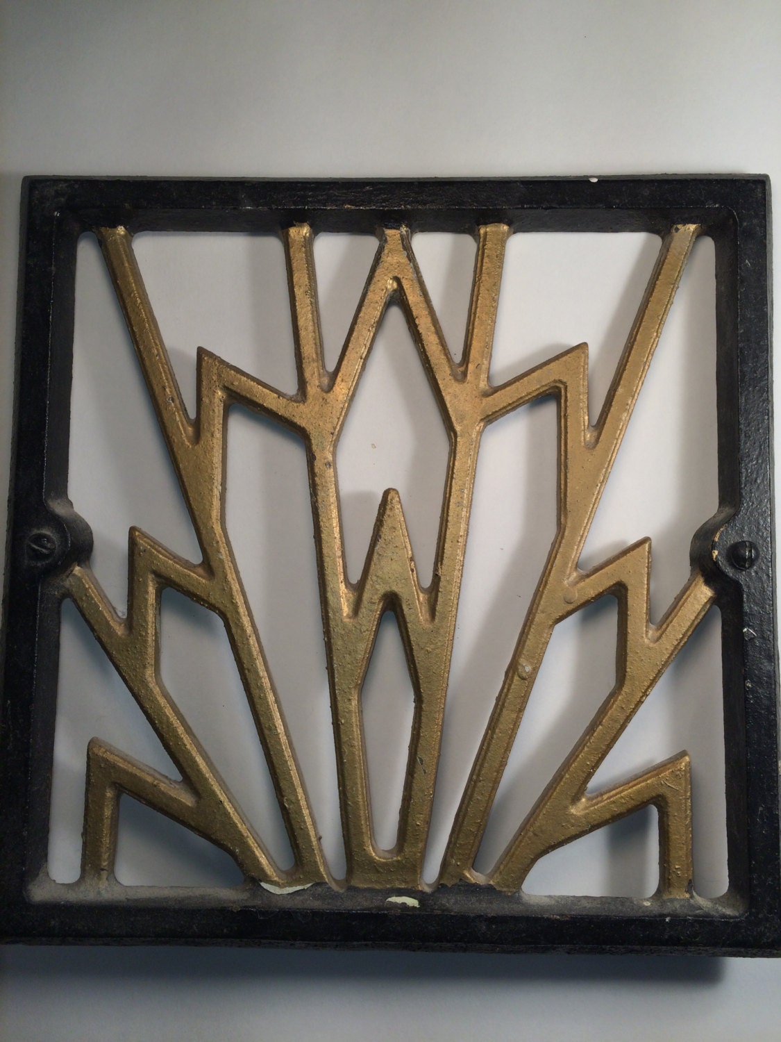 art deco cast iron metal heat register vent by glassknobstudio
