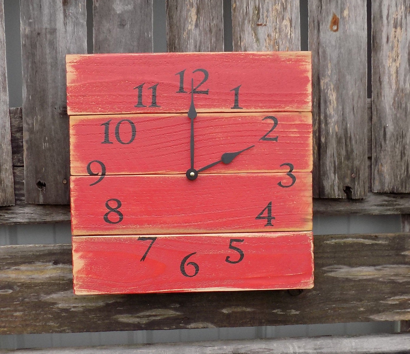 Rustic Red Wall Clock Barn Clock Primitive Clock Pallet