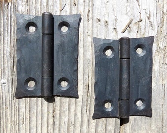 2 Hand Forged 2" BUTT DOOR HINGES Cabinet Cupboard Box Decor Wrought Iron Blacksmith Period Country home Antique Hardware waxed Black Metal