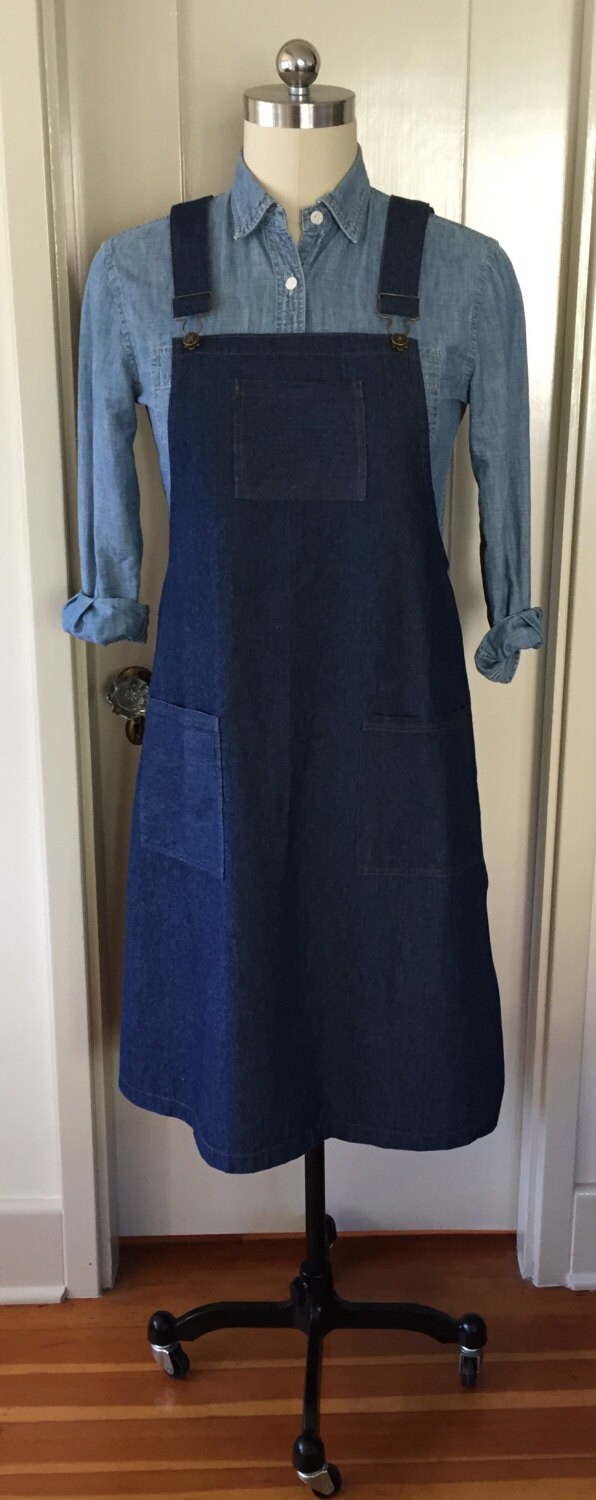 Denim Cross Back Apron or Smock with Overall by VirginiaWay