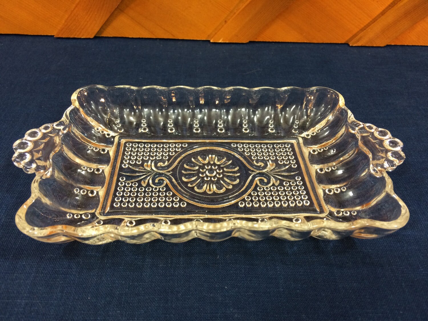 Vintage Clear Embossed Depression Glass Condiment Tray Scalloped