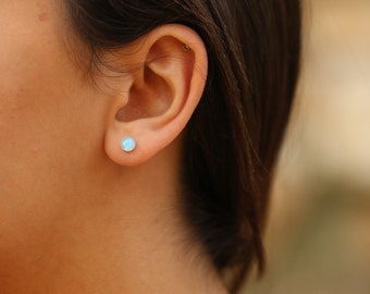 Opal Stud Earrings, Gold stud earrings with blue opal stone, Gold earrings, Opal earrings, Tiny earrings, Stud earrings