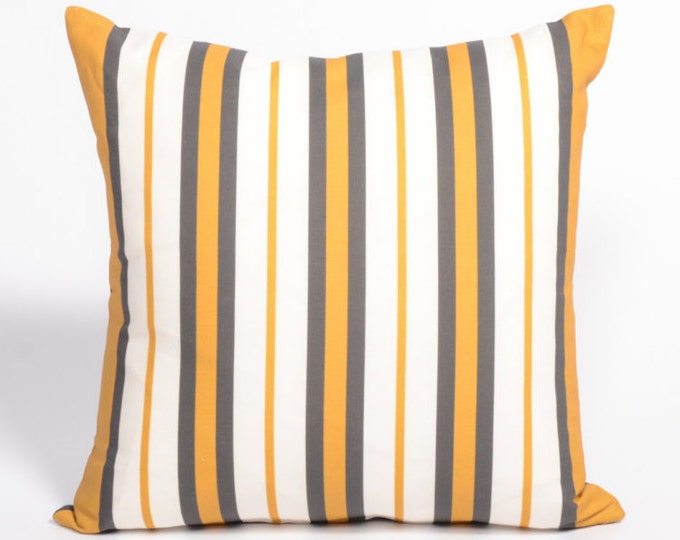 Stripe Throw Pillow, yellow, charcoal grey, white