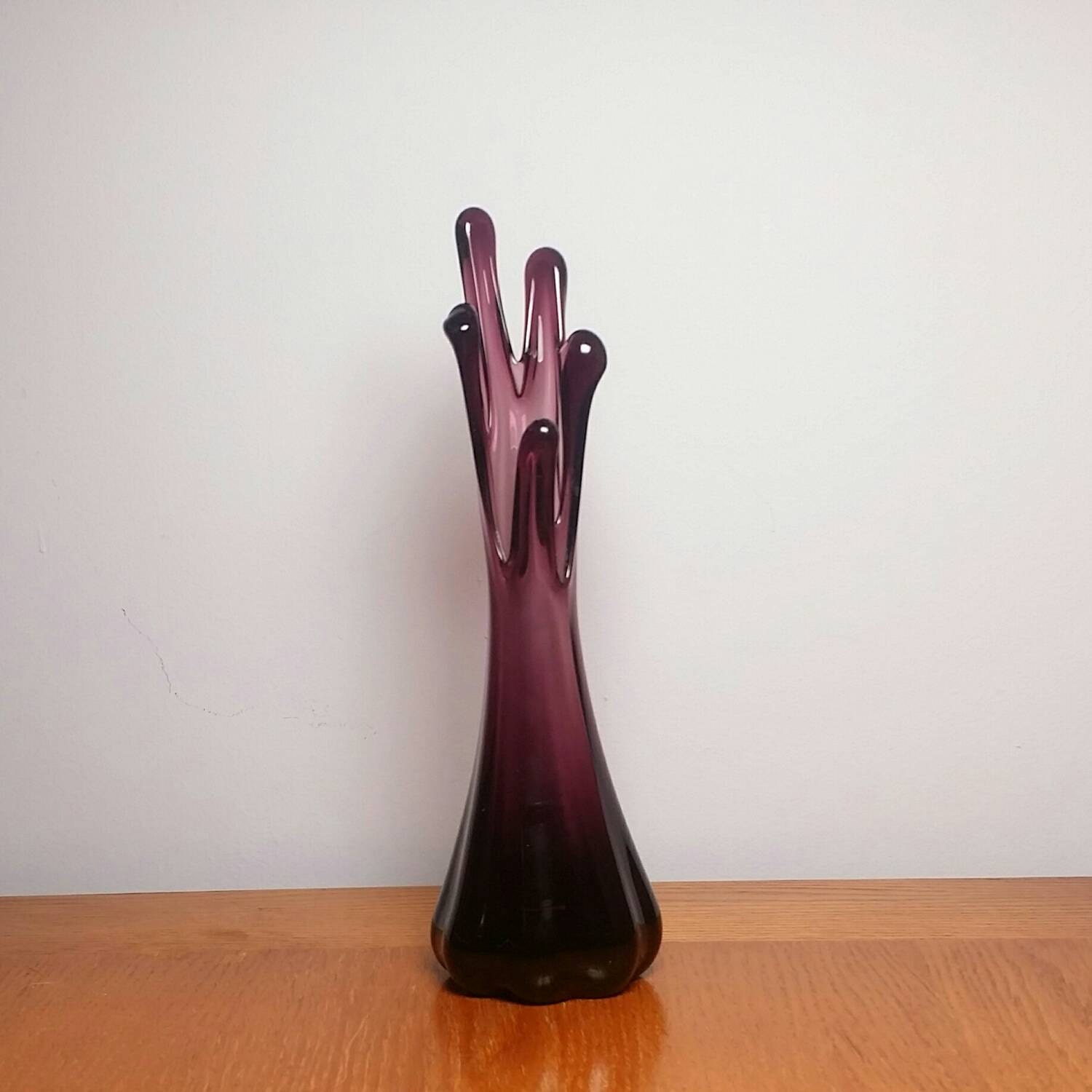 Vintage Swung Vase Purple Stretched Glass Mid Century Modern