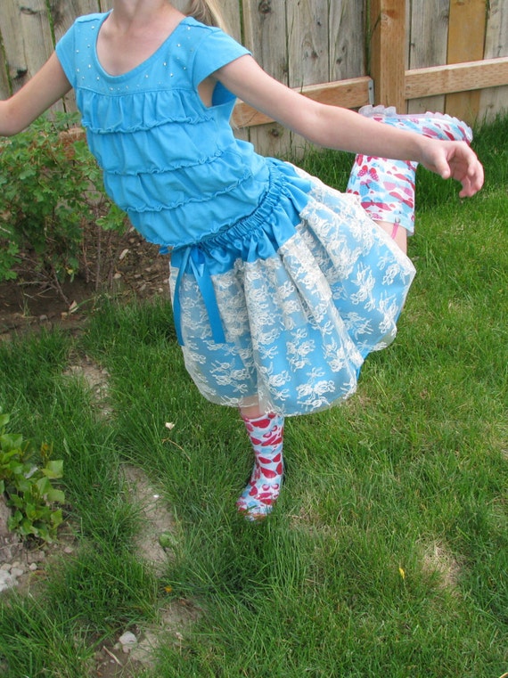 Satin and Lace Ruffled Little Girls Skirt