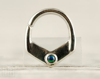Septum Ring Nose Ring Septum Jewelry Green Opal Body Piercing Sterling Silver Indian Style 14g 16g - SE029R SS OP19