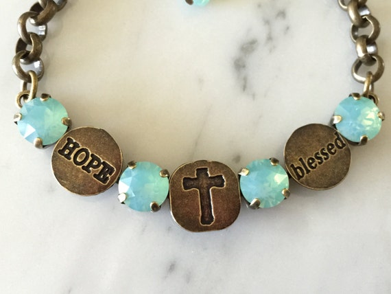 Blessed Bracelet with Pacific Opal Crystals, in Antique Brass