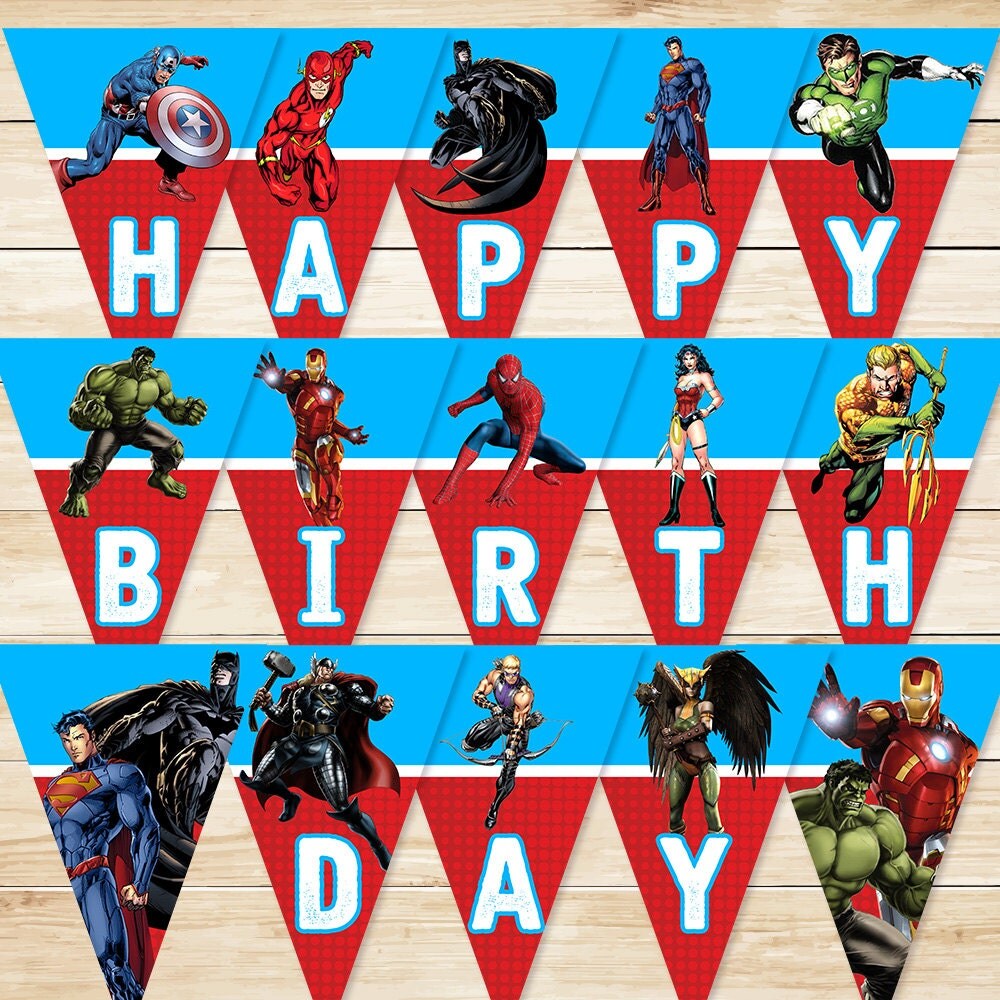 Printable Superhero Banner Blue Red Superhero Banner