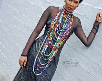 XL Multistrand African Necklace - African Wax Necklace - African Jewelry - Multi-layered Tribal Ethnic Necklace - Ankara Conversation Piece