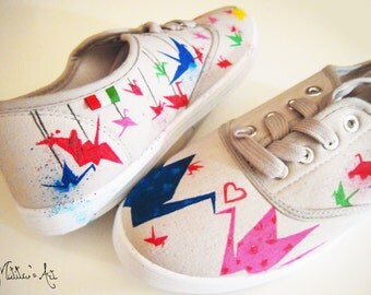 Japanese hand painted shoes / Origami shoes / Special Price: ONLY SIZE 39 EU