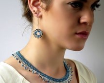 Blue necklace and earrings <b>set, Blue</b> statement necklace with Blue swarovski - il_214x170.763405529_kt4g