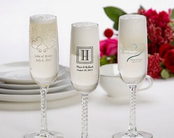 24 Printed Champagne Flutes, Wedding Favors, Set of 24 Custom Champagne Flutes