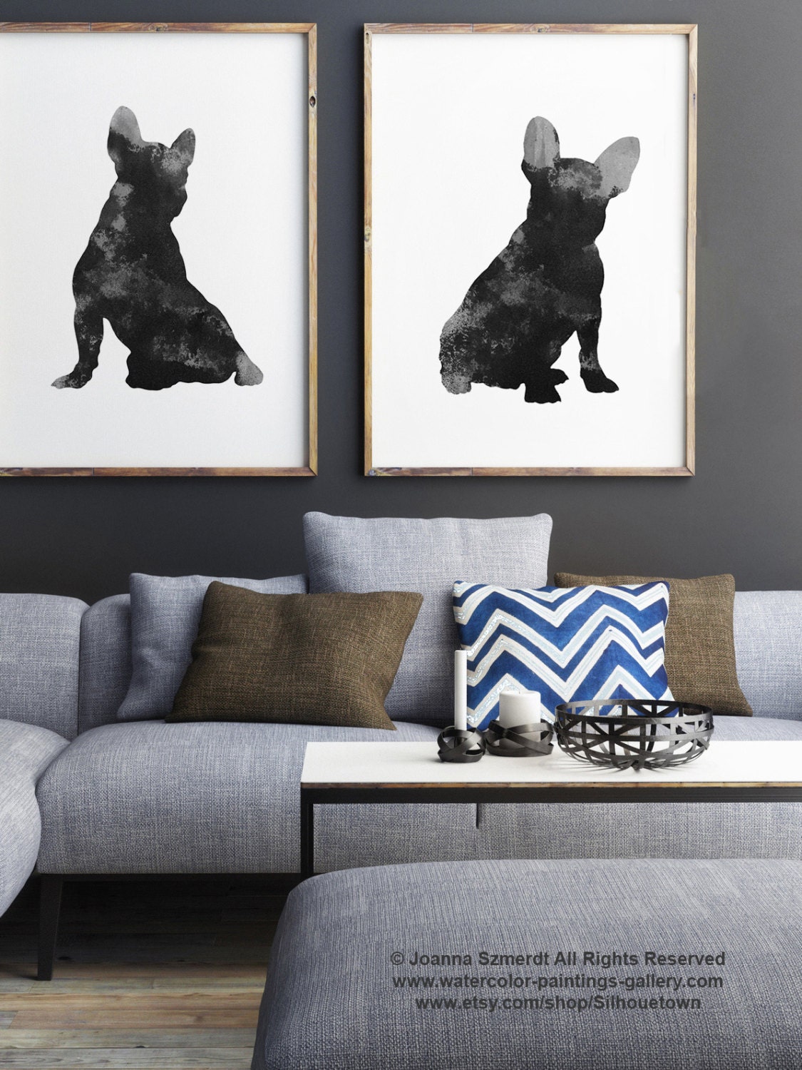 Frenchie Set of 2 Paintings Black Dog Print French Bulldog