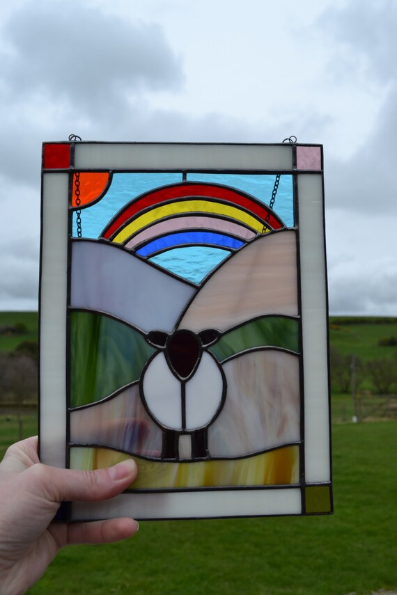 Stained glass Sheep Moors and Rainbow by JayneHibellGlass on Etsy