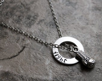 Fight Necklace, Boxing Glove Necklace, Boxing Jewelry, Fighter and Strength Necklace, MMA, Muay Thai, Motivational, WMMA