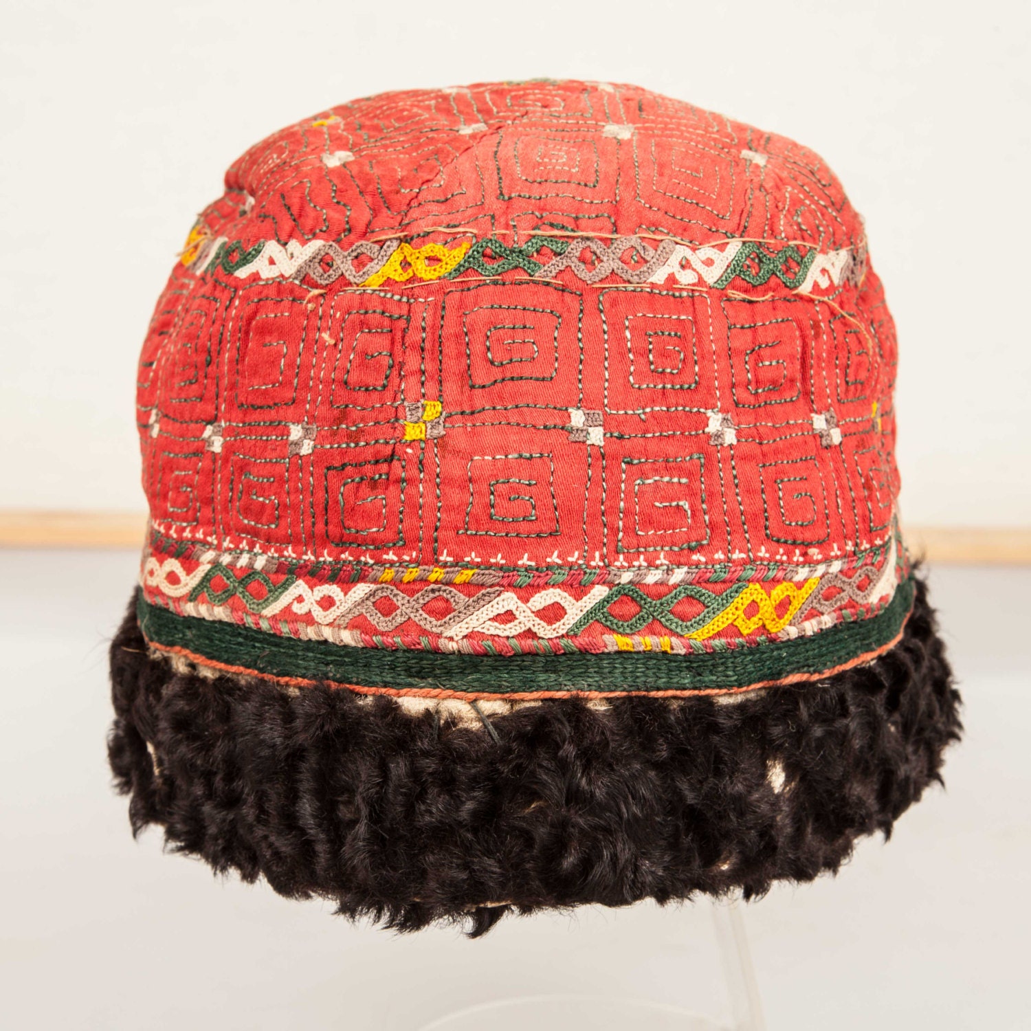 Antique TURKMEN CHODOR Tribe padded HAT with fur rim ,Ships Free with ...