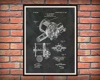 Patent 1907 Fishing Reel Patent - Art Print - Poster - Fishing Camp Wall Art - Sports Patent - Fishing Tackle Art